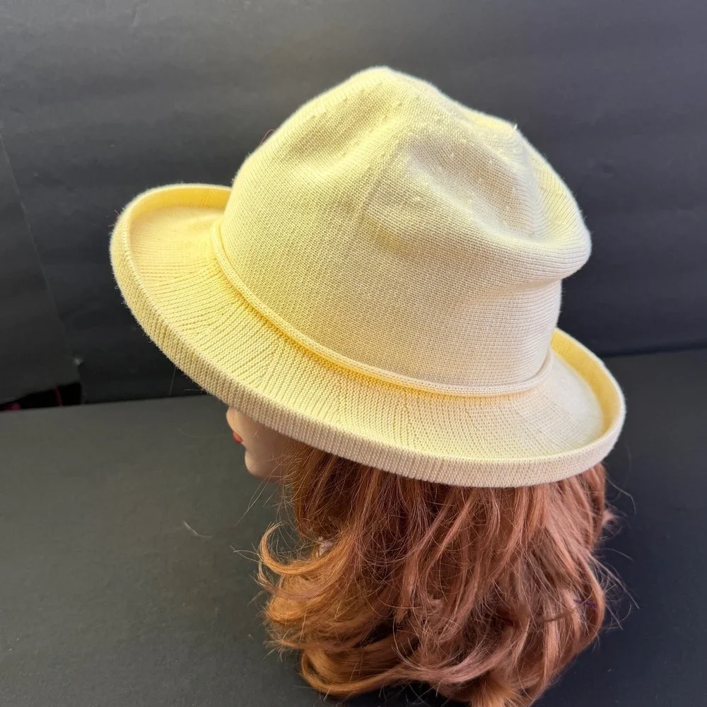Vintage Style Yellow Cotton Knit Bucket Hat One Size Packable Sun Beach Boho Hat